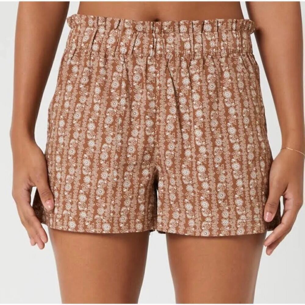 NEW Brixton Women’s Size XL Balboa Linen Blend Brown Shorts In Bison v6x